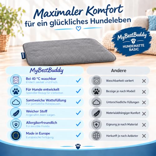 MyBestBuddy Hundematte grau Basic 90x70 cm L mit weichem Stoff extra für Haustiere - 40°C waschbar, allergikerfreundlich (100% Polyester) - Hundekissen BZW. Hundebett für große Hunde, 90 x 70 cm