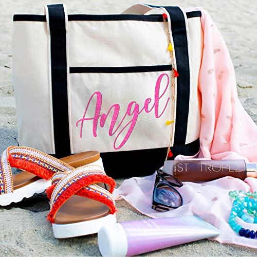 Personalized Canvas Bags W/Name - 2 Bag Colors & 17 Vinyl Colors - Custom Shoulder Tote Bag Gifts For Woman - Customized Zippered Shopping Bag For Girls - Reusable Grocery Bags Woman Birthday Gift C1 #TOP2