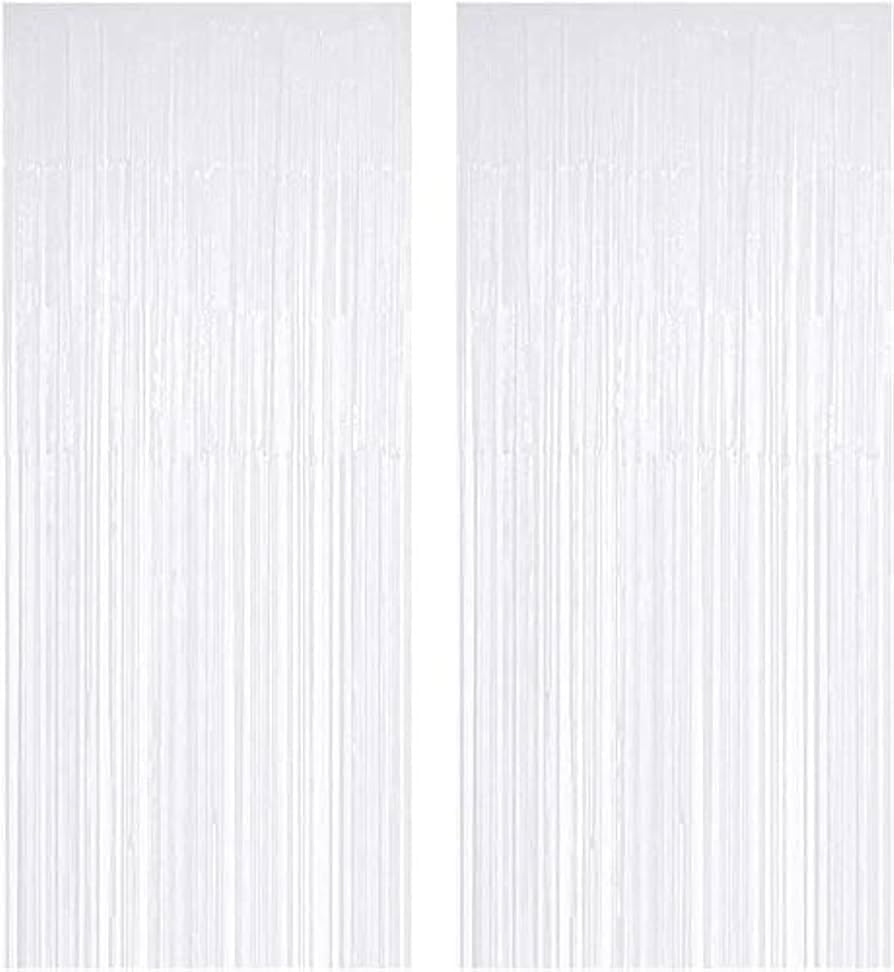 cosacentrum white pastal foil fringe curtain – 2 pack tinsel photo booth backdrop, 3ftx6ft party decorations for birthday, graduation, new year, anniversary, bachelorette, event decor.