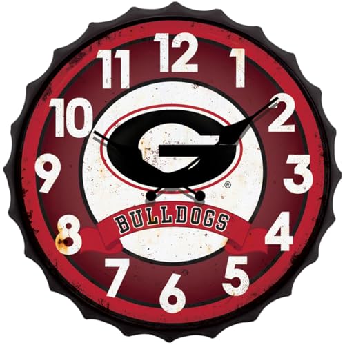 Hanna's Handiworks University of Georgia NCAA Bottle Cap Clock Vintage Metal Wall Art - Show Your Bulldog School Spirit in Your Man Cave, Dorm, Bedroom, College Apartment with UGA Fan Decor