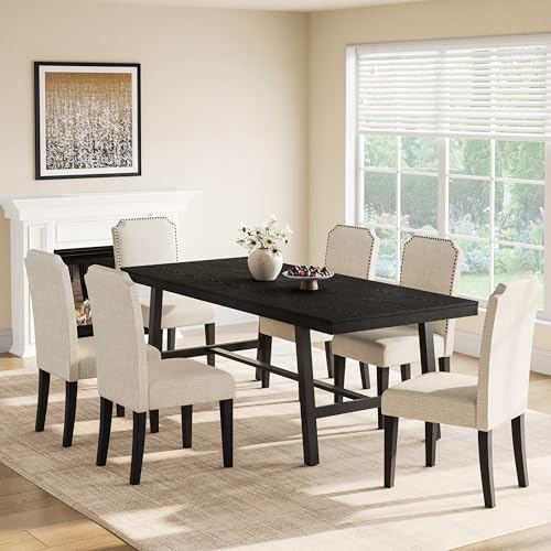 Image of GarveeHome Industrial Dining Table for 6-8 People, 78.7 inch Long Large Kitchen Table with Sturdy Metal Frame, Rectangular Counter for Dinner, Kitchen, Dining Room (Black, 79 inch Non-extendable)