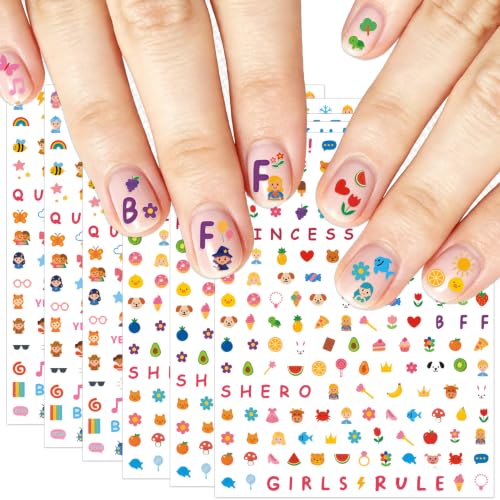IDDFEVE Mini Nail Art Stickers - 1200 Pcs Birthday Party Favors, Cute 3D Self-Adhesive Flowers, Animals, Fruits Designs - DIY Home Nail Art Decals for Women Easter Basket (6 Sheets)
