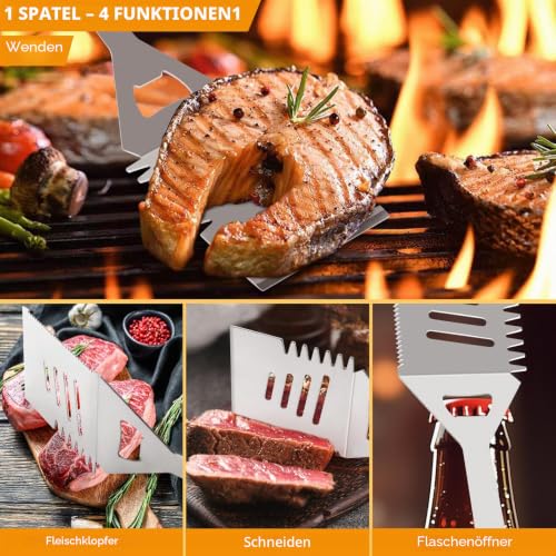 Foto von Grillbesteck Set, Edelstahl Grillzubehör, Tragbares Professionelles Grillwerkzeug, Perfektes Grill Set für Männer Geschenk(15PCS)