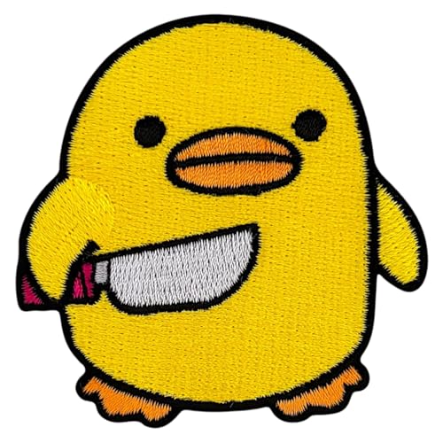 Vaeiorp Parche Bordado Pato Enfadado Con Cuchillo 5,4 5,2 Cm, Autoadhesivo