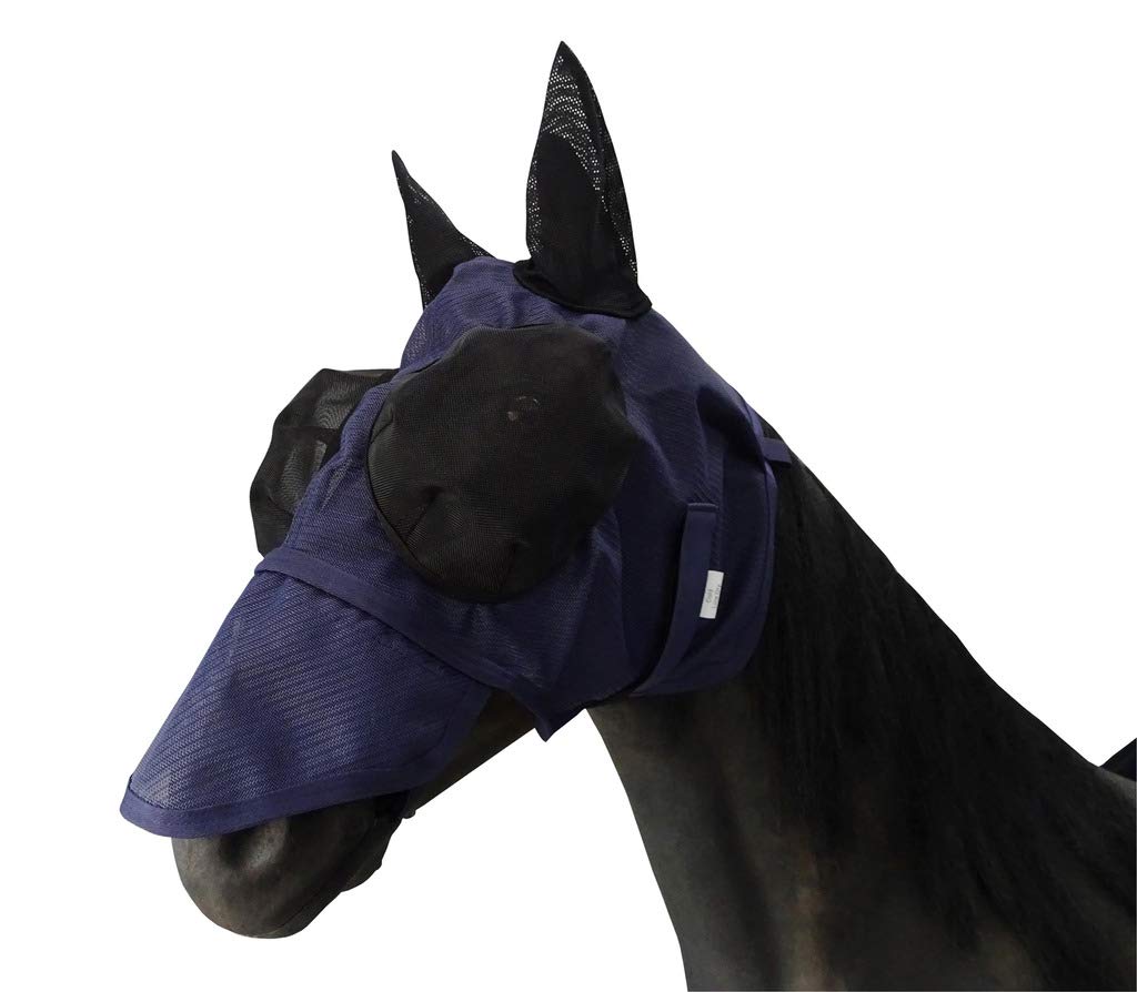 Leberna Mesh Fly Mask with Ears Nose UV Protection Full Face for Horse/Cob (Cob, Navy)