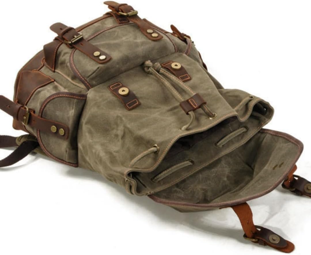 OXIZER] バックパック - 大容量、トップ層は牛革+防水ワックス