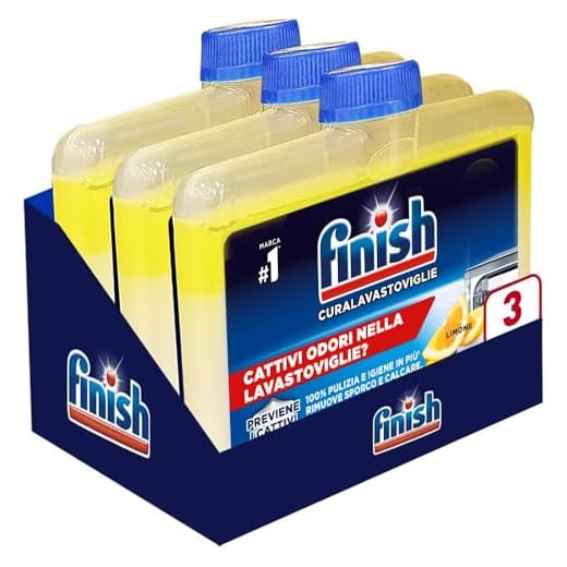 Finish Curalavastoviglie al Limone, 3 Prodotti da 250 ml di Cura Lavastoviglie, Additivo per una Lavastoviglie Pulita dai Residui di Grasso e Calcare