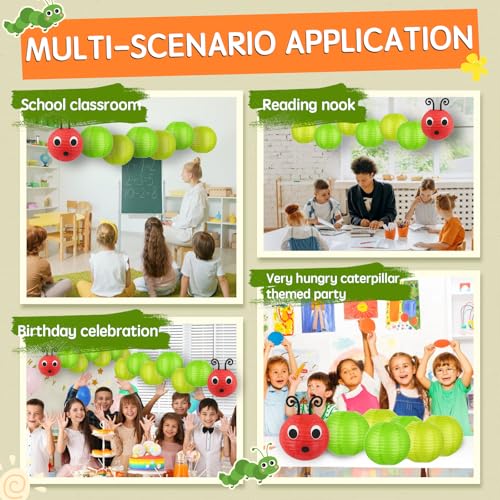 Image of LYART 7 Pcs Hungry Caterpillar Paper Lanterns Decoration for School Classroom Birthday Party and Caterpillar Theme Party Ceiling Hanging Decor, with Eyes Mouth Feelers Glue Point (7Pcs 10In Green)