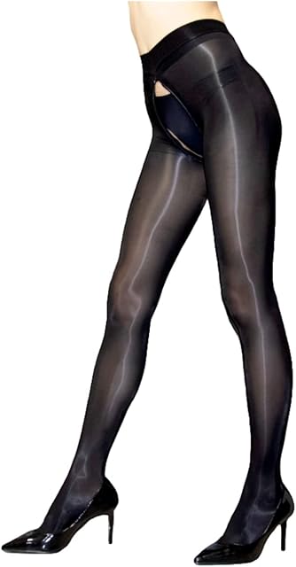 HTRUIYATY Sexy Tights Women's Oil Shiny Tights 8D Seamless Tights Invisible Zip Adjustable Glossy Pantyhose Non Slip Stocking