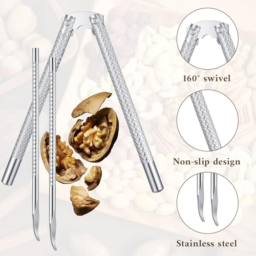 Nut Crackers for All Nuts, Stainless Steel Walnut Cracker Tool with 2 PCS Seafood Pecan Cracker Pickers, Heavy Duty Chestnut Opener for Walnuts Hazelnuts Almonds Crab Lobster Leg (Silver) - Image 4