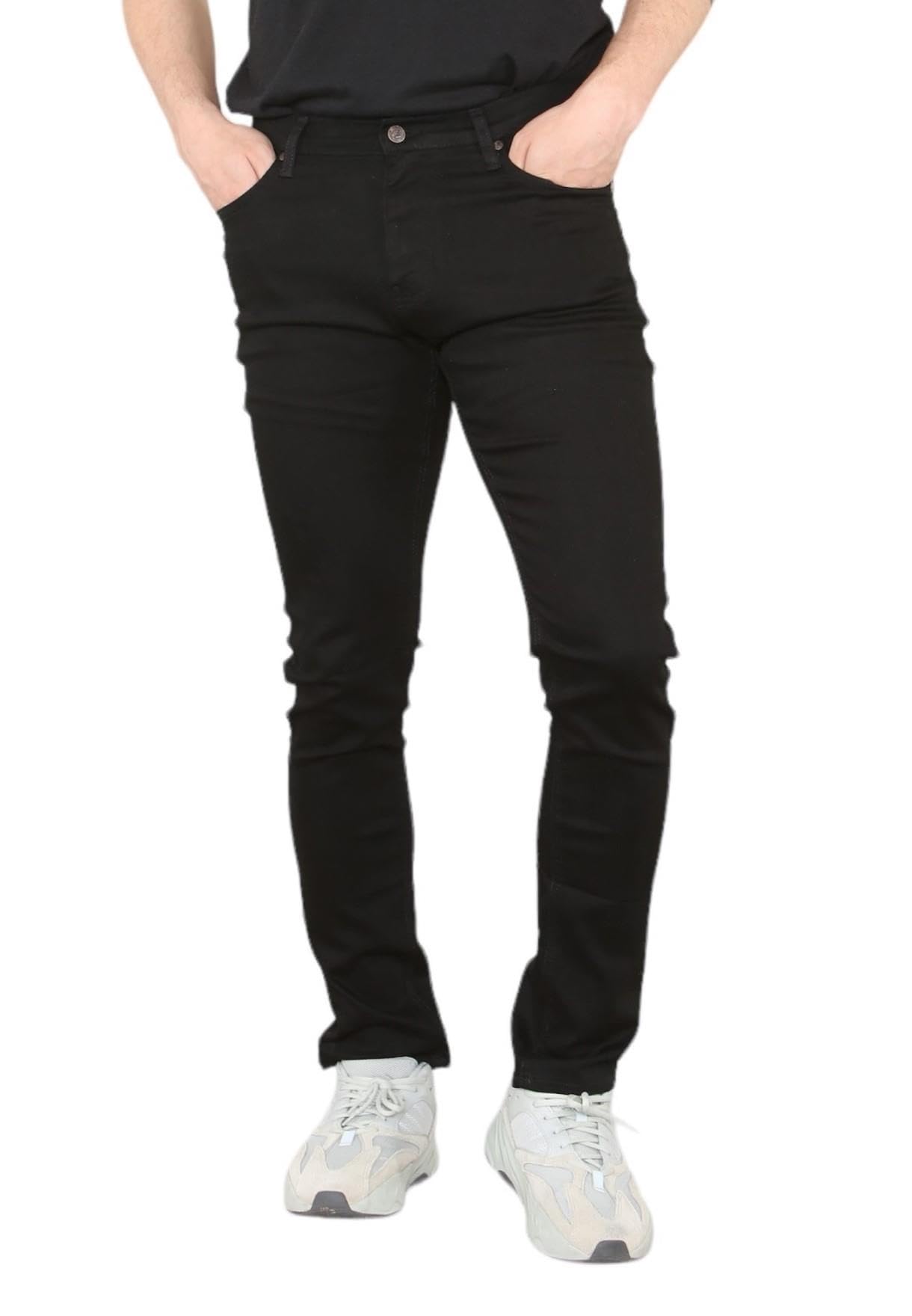 MYT Mens Skinny Fit Jeans Slim Leg Flex Denim Pants Trousers Black 34W x 32L