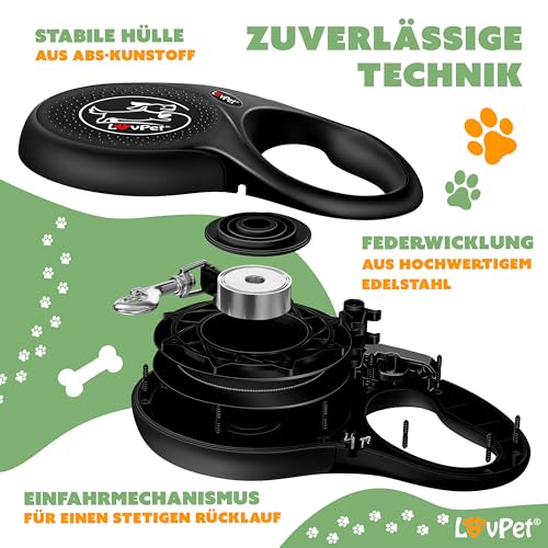 LOVPET® Hunde Rollleine 8m | Hundeleine für kleine & große Hunde 50kg | Ausziehbare Leine ergonomischer & Rutschfester Griff | Joggingleine 360° Leinenverlängerung | Laufleine Reflektierenden Maschen