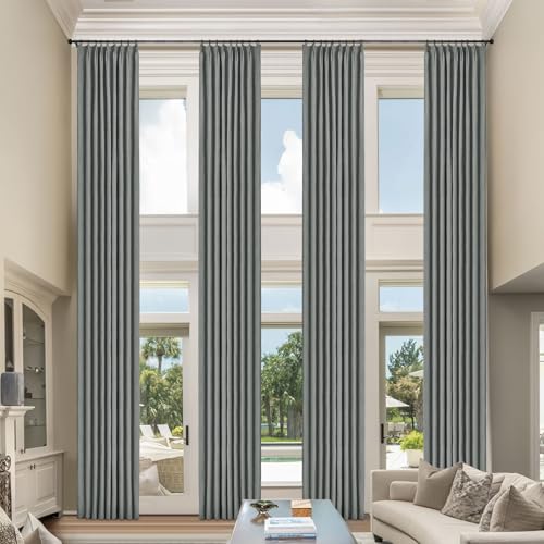 Macochico Mid Grey Extra Long 100% Blackout Curtains Pinch Pleated Linen Curtains for Windows Living Room Villa Tall Windows Thermal Curtains with Tieback 52" Wx156 L 1 Panel