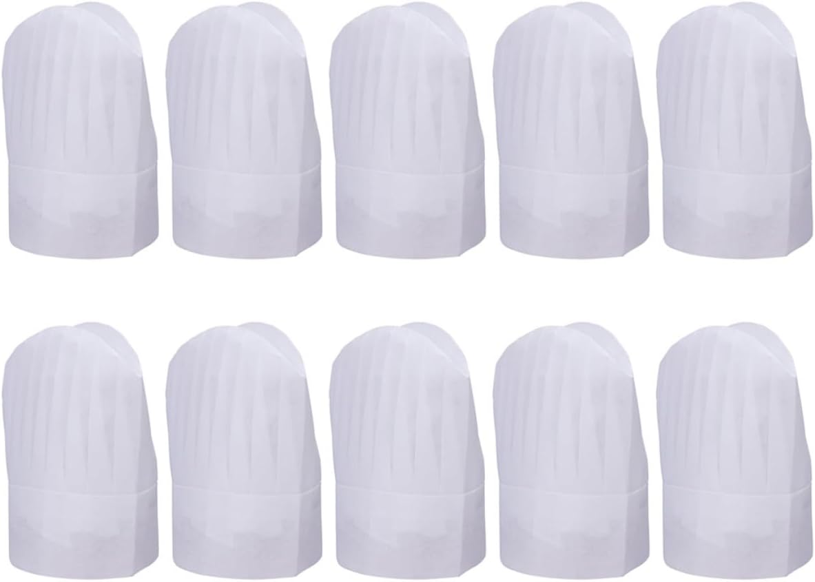 10pcs Disposable Chef Hat Non-Woven Kitchen Cooking Cap Food Server Working Hat 29x29cm Dust and Oil Resistant for Restaurant Hotel Food Service White