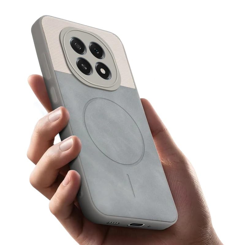Image of Bintage case Dual-Leather Macc-Safe Design Phone Case| Soft Touch Finish | Full Camera Protectection Back Cover Compatible for Oppo CPH2721 / Oppo F29 5G - White & Matelic Grey