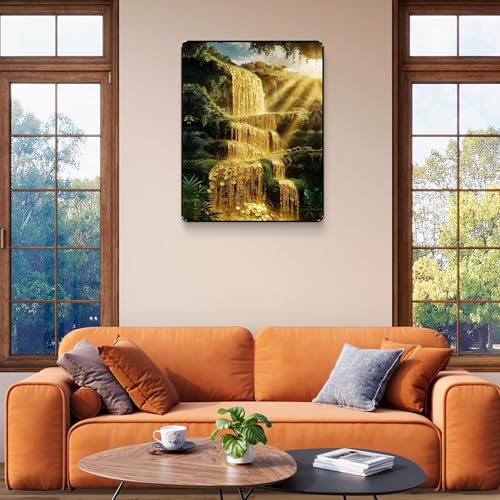Image of SAF Golden Coin Waterfall Wall Art Black Framed Sparkle Laminated Painting for Wealth Attraction & Positive Energy Vastu Decor | Prosperity Poster for Home Office (14 Inch x 11 Inch) K-36107