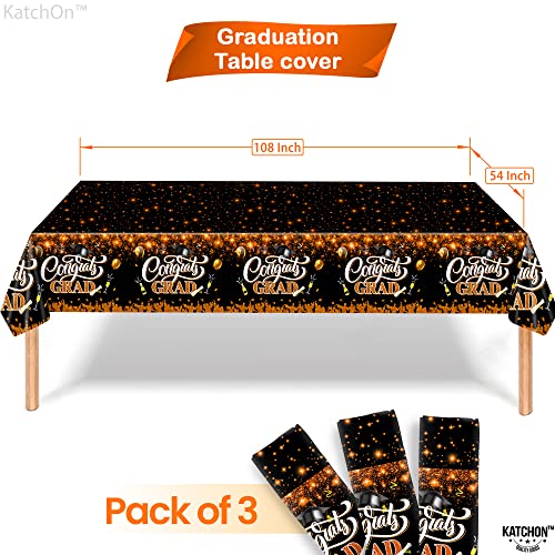 Image of KatchOn Graduation Decorations 2026 | Orange and Black Graduation Tablecloth -Pack of 3, XtraLarge 108x54 Inch | Congrats Grad Tablecloth for 2026 Graduation Decorations | Orange and Black
