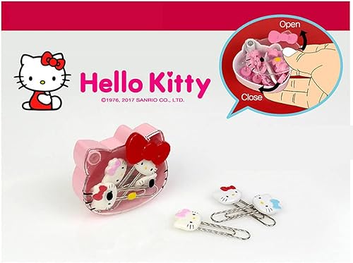Miniatura 3 de 5 en 1 Hello Kitty Cute 5pcs Juego de clips de papel con lindo estuche de transporte de cara de Hello Kitty rosa