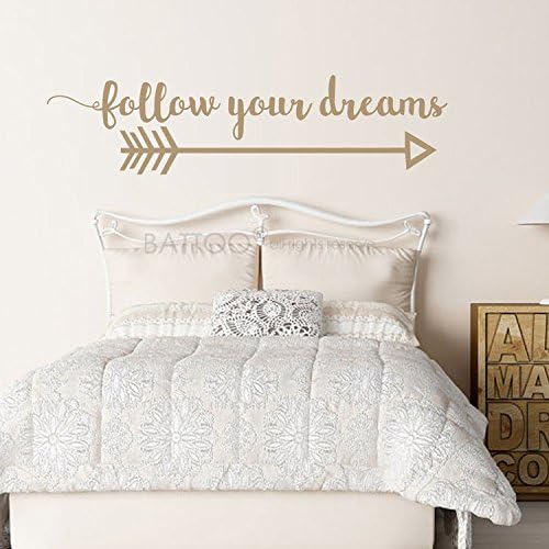 BATTOO Arrow Wall Decal- Follow Your Dreams Wall Decal Quote- Inspirational Wall Quote- Boho Vinyl Wall Decor- Arrow Wall Decor- Tribal Wall Art(Gold, 22" WX5.5 H)