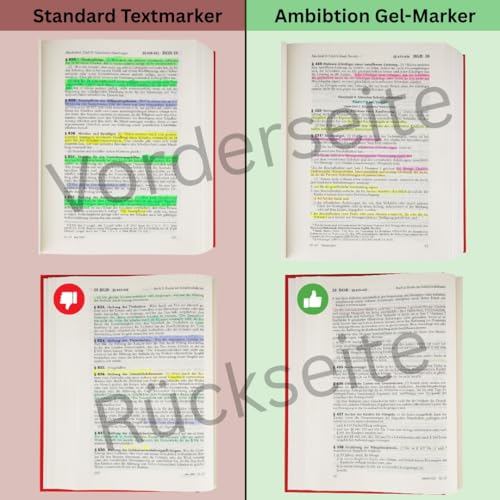 Ambibtion Textmarker für Gesetzbücher, Gel-Textmarker für dünnes Papier, Gesetze, Habersack, Satorius, Fachzeitschriften, Kommentare, Highlighter, Marker in verschiedenen Farben