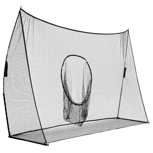 OLIXIS Golf Nets for Backyard, 10x7 ft Golf Practice Net with Frame, Outdoor & Indoor Dual-Use Sturdy for Hitting, Personal Driving Range for Home, Garage and Backyard, Black