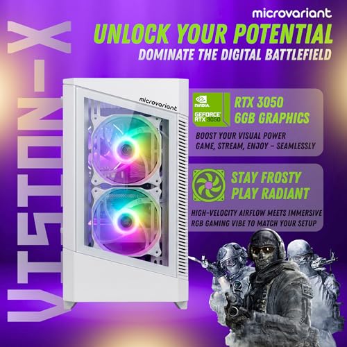 Image of Vision-X Gaming PC | Core I7 9th Gen Processor | RTX 3050 6GB GPU | 16GB RAM | 1TB NVMe SSD | 5G WiFi+BT Dongle | USB 3.0 /HDMI /VGA Port | Windows 11 Pro | White