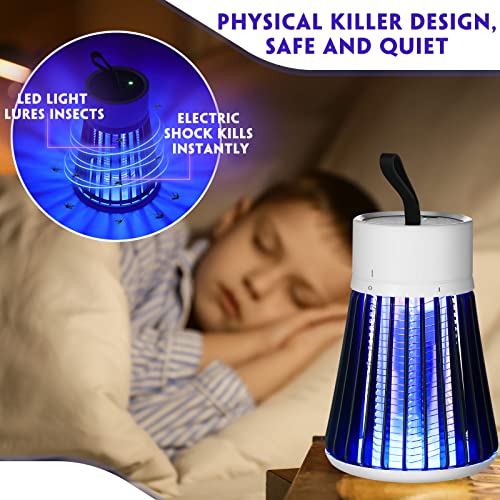 2 Pcs Electric Bug Zapper Bulk Rechargeable Mosquito Killer Fly Zapper Mosquito Trap Outdoor Portable Lamp with USB and Hanging Loop for Home Camp Insect, up to 6 Hours of Battery