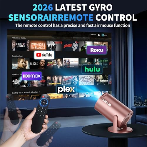 Image of [Built-in Apps & 2026 Upgraded] Mini Projector Support 4K 1080P Auto Keystone 180 Rotatable with WiFi 6 and Bluetooth 5.4, Projector Portable Compatibile with HDMI /TV Stick /Memory Stick /Laptop-Gold