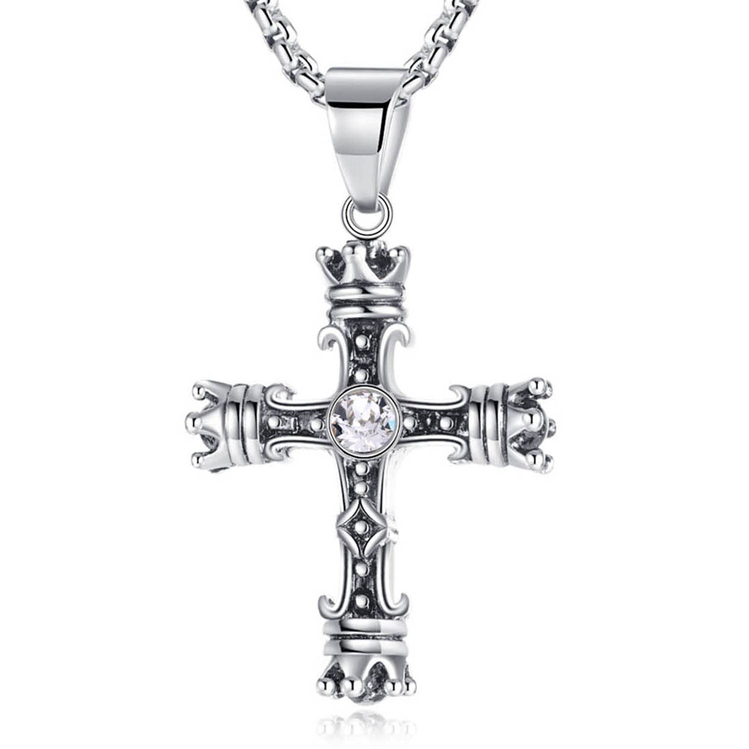 Stainless Steel Christian Cross Pendant Chain Necklace Stylish Design Jewellery Gift for Men & Women (PX9P47)-image-31