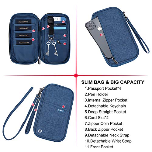 Image of RFID Family Passport Wallet Holder Waterproof, Travel Document Organizer Credit Card Clutch Bag for Men Women, RFID Blue, One Size, Classic