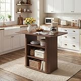 FUQARHY Kitchen Island with Storage, 3-Tier Farmhouse Small Counter Height Island Table, Rustic Wood Coffee Bar Table for Dining Room Kitchen