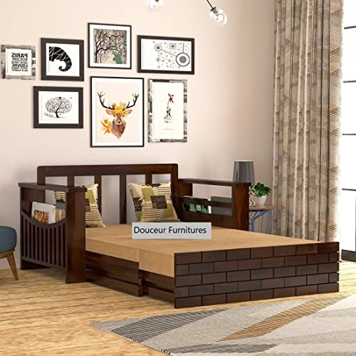 Image of Douceur Furnitures Solid Sheesham Wood 2 Seater Sofas | Two Seater Sofa Bed for Living Room, Hotels, Restaurant, Apartment | Wooden Sofa Bed for Living Room