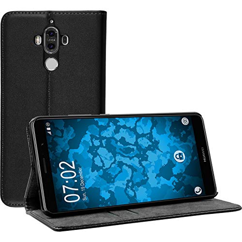 PhoneNatic Kunst-Lederhülle kompatibel mit Huawei Mate 9 - Book-Hülle schwarz + 2 Schutzfolien
