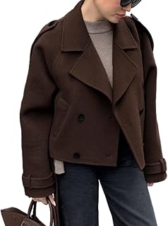 CHARTOU Women's Crop Wool Pea Coat - Stylish Lapel Collar Short Winter Trench Jacket for Office & Casual Wear