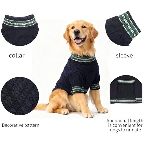 Image of Small /Medium Dog Sweater, Warm Dog Winter Coat w /Sleeves, Comfortable High Neck & Leash Hole, Premium Dog Clothes for Golden Retriever-Best for Holidays, Daily Walks XXL Blue