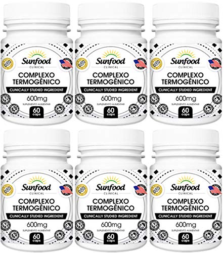 Complexo Termogênico Extrato de Grão de Café Verde e Chá Verde 600 mg Sunfood 60 Cápsulas Kit 6 Unid