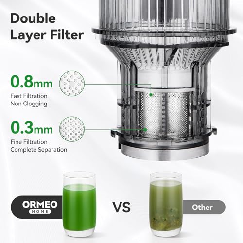 Juicer Machines, Cold Press Juicer with 5.0” Large Feed Chute Fit Whole Fruits & Vegetables, Stainless Steel Masticating Juicer With Pulp Seperation, 99% Juice Purity, 200W Quiet Motor, Easy to Clean by Ormeo Home - Image 3