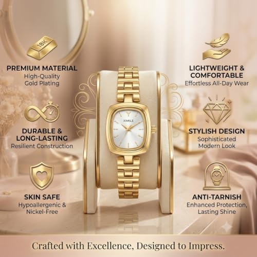 Image of AH Trendy Watches for Women | Anti Tarnish Gold Plated Stainless Steel Rectangular Small Dial Watch | Water Resistant Analog Wrist Watch for Women & Girls | Gift for Valentine, Birthday & Anniversary