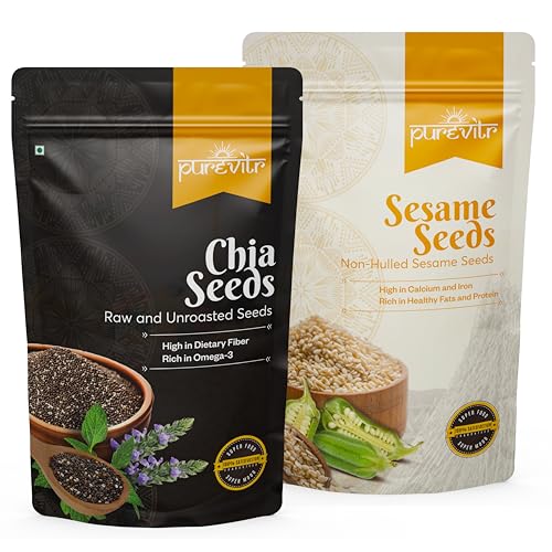 Image of Purevitr Chia Seeds & Non-Hulled Sesame Seeds Combo | 400g (200g Each) | Omega-3, Fiber & Calcium-Rich Superfood