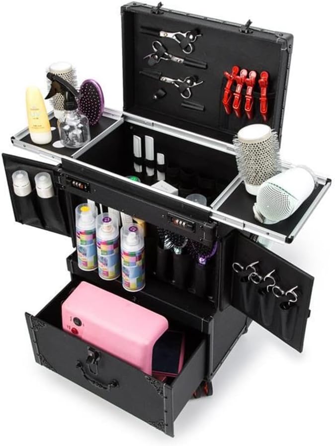 Hairdresser Suitcase Storage Box Tool Barber Scissors Leather Case Trolley image 3