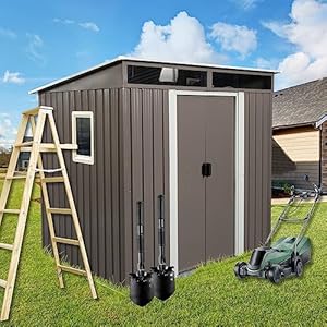 6×5 ft Outdoor Metal Storage Shed with Floor Foundation and Window Lockable Galvanized Steel Tool Shed with Sliding Door Air Vent and Transparent Plate Waterproof Garden Storage House for Backyard