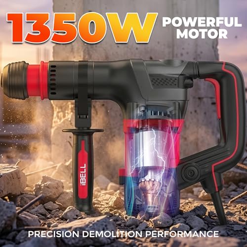 Image of IBELL IBL DH20-35 1350W Heavy Duty Demolition Hammer | 20J | 17mm HEX Chuck | 4500 BPM | 5.3 kg Lightweight with Anti-Vibration System | For Concrete, Masonry & Construction Work- 6 Months Warranty