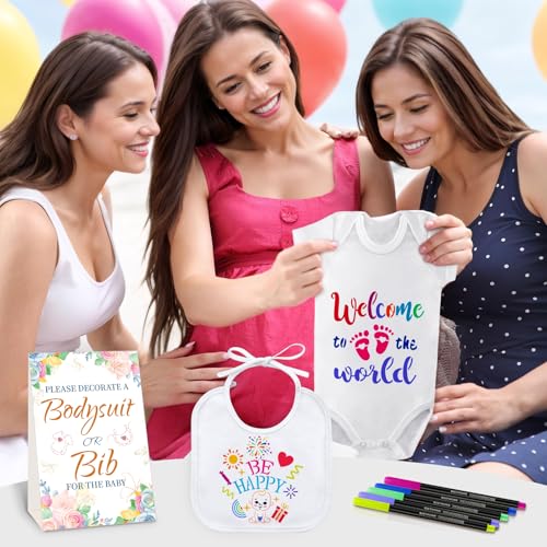 Bibs Bodysuits Baby Shower Game Sign Set Newborn Onesies Feeder Gift Fabric Marker Stencils Kit2
