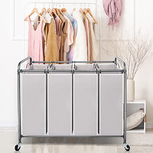 Storage Maniac Laundry Sorter 4 Section, Laundry Hamper With Wheels, Laundry Basket Sorter, Laundry Separator Hamper, Laundry Divider Hamper, 4 Bag Laundry Hamper With Wheels And Removable Bags, Gray #TOP1