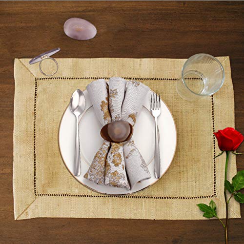 WarmHut Set of 6 Natural Agate Slice Napkin Rings - Unique Napkin Ring Holder for Holiday Christmas Parties Dinner Table Wedding Receptions Valentine's Day(White)