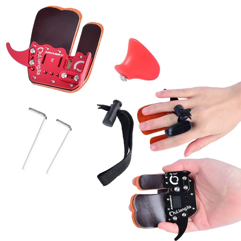 wolfman Archery Finger Tab Finger Guard Protection S/M/L Leather Finger Protector Gloves For Bow Finger Protector Hunting Tradition Bow Recurve Bow (L, Red)