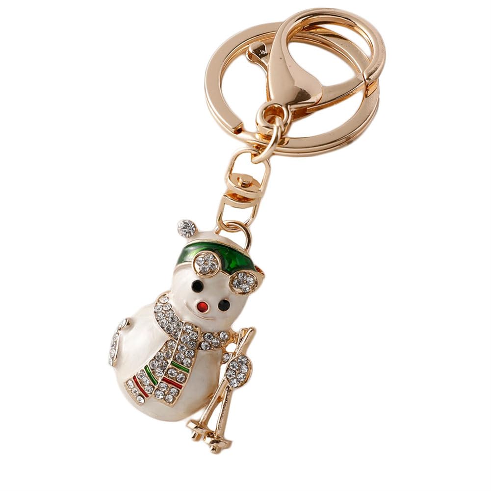 Institizer Women's White Snowman Keychain Rhinestone Key Ring Pendant Christmas Accessories For