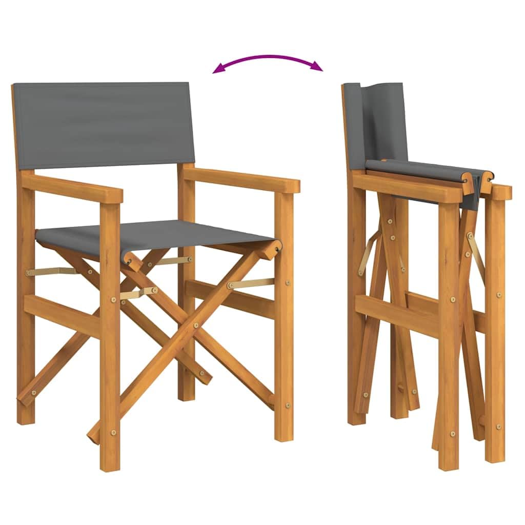 vidaXL Regiestühle 2 STK. Klappbar Grau Massivholz Teak, klappbarer Regiestuhl, Camping-Regiestuhl, Klappstuhl, Outdoor-Regiestuhl, Garten-Regiestuhl