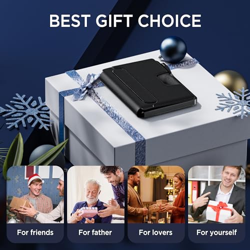 Image of Wallet for Men - Slim Leather Mens Wallet Pop up Card Holder with Money Clip,Credit Card Slots,ID Window - RFID Blocking Minimalist Wallet (Dark Black)