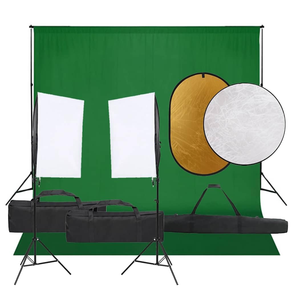 Kit de estudio fotográfico con softbox iluminación, fondo 300 x 300 cm y reflector 5 en 1, luz diurna LED regulable para fotografía, streaming, vlogging y retratos con trípode de acero